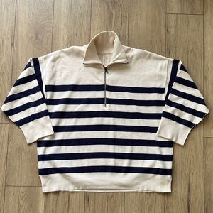 Free People Cream and Navy Stripe Half Zip Sweater Women’s Large